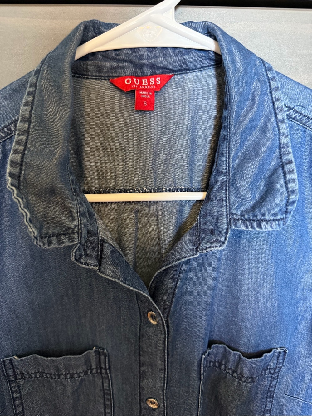 Guess Blue Chambray Button-Front Mini Dress - Picture 6 of 9
